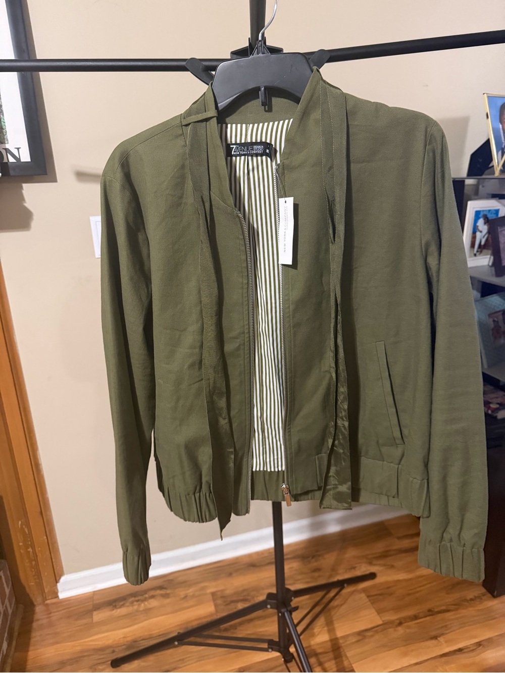New York & Company Olive Green Lightweight Bomber Jacket
